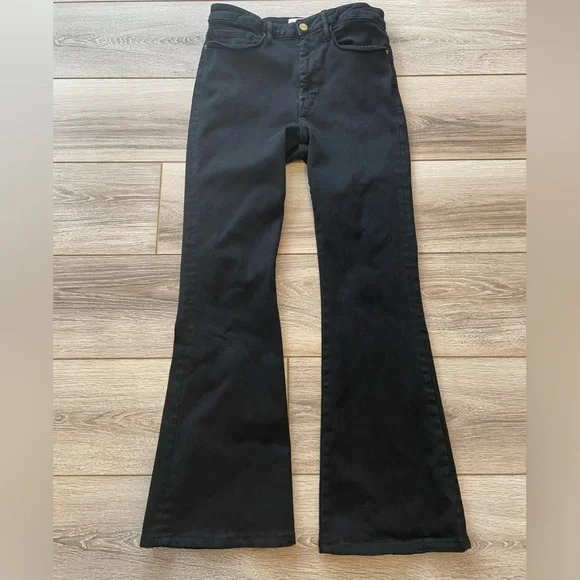 Frame Jeans Le One Flare Larsen Black Organic Cotton Size 2 - Picture 3 of 10